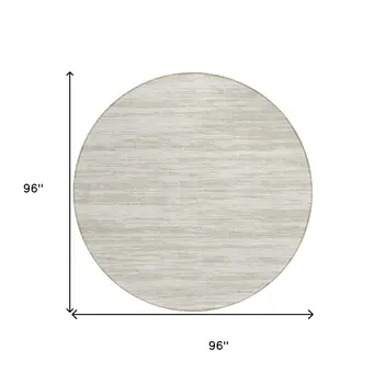 8' Ivory And Beige Round Abstract Washable Indoor Outdoor Area Rug
