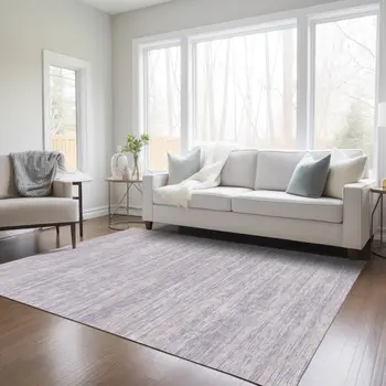 8' X 10' Lavender And Lilac Abstract Washable Indoor Outdoor Area Rug