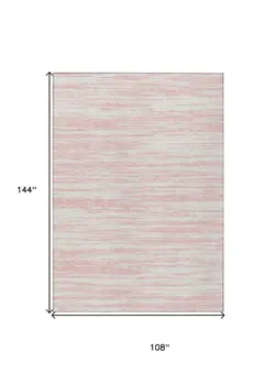 9' X 12' Pink And Ivory Abstract Washable Indoor Outdoor Area Rug