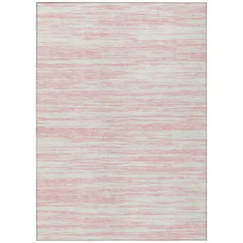 9' X 12' Pink And Ivory Abstract Washable Indoor Outdoor Area Rug