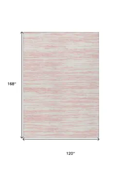 10' X 14' Pink And Ivory Abstract Washable Indoor Outdoor Area Rug