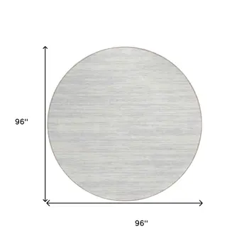 8' Silver And Ivory Round Abstract Washable Indoor Outdoor Area Rug
