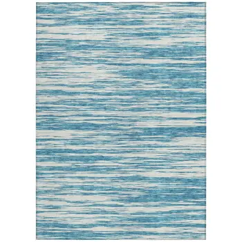 3' X 5' Teal Blue And Ivory Abstract Washable Indoor Outdoor Area Rug
