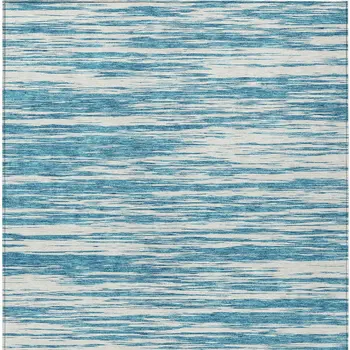 9' X 12' Teal Blue And Ivory Abstract Washable Indoor Outdoor Area Rug