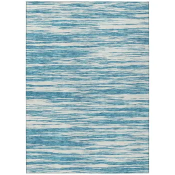 10' X 14' Teal Blue And Ivory Abstract Washable Indoor Outdoor Area Rug