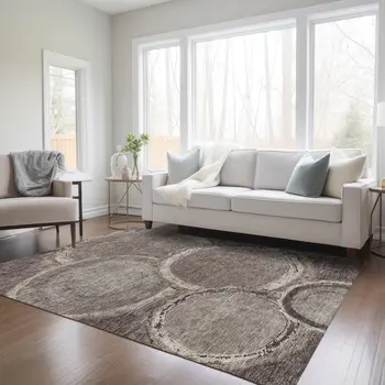 3' X 5' Chocolate And Beige Faux Bois Washable Indoor Outdoor Area Rug