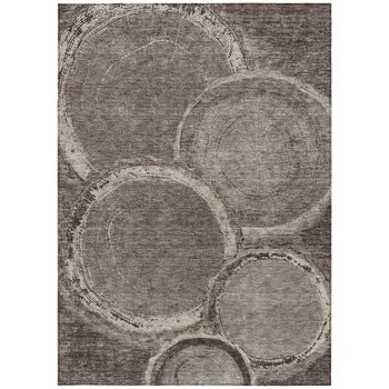 5' X 8' Chocolate And Beige Faux Bois Washable Indoor Outdoor Area Rug