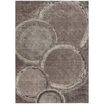 5' X 8' Chocolate And Beige Faux Bois Washable Indoor Outdoor Area Rug