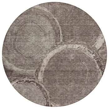 8' Chocolate And Beige Round Faux Bois Washable Indoor Outdoor Area Rug