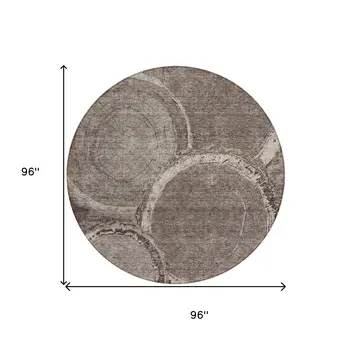 8' Chocolate And Beige Round Faux Bois Washable Indoor Outdoor Area Rug