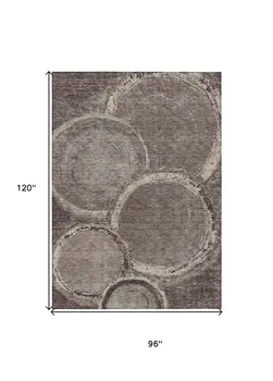8' X 10' Chocolate And Beige Faux Bois Washable Indoor Outdoor Area Rug