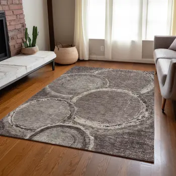 9' X 12' Chocolate And Beige Faux Bois Washable Indoor Outdoor Area Rug