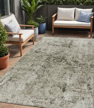 5' X 8' Beige And Taupe Abstract Washable Indoor Outdoor Area Rug