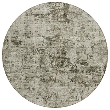 8' Beige And Taupe Round Abstract Washable Indoor Outdoor Area Rug
