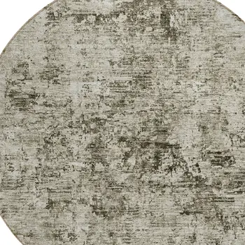 8' Beige And Taupe Round Abstract Washable Indoor Outdoor Area Rug