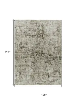 9' X 12' Beige And Taupe Abstract Washable Indoor Outdoor Area Rug