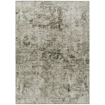9' X 12' Beige And Taupe Abstract Washable Indoor Outdoor Area Rug