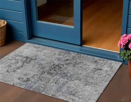 3' X 5' Gray And Silver Abstract Washable Indoor Outdoor Area Rug