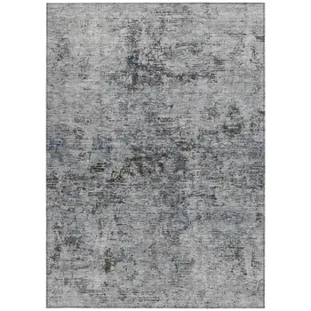 5' X 8' Gray And Silver Abstract Washable Indoor Outdoor Area Rug