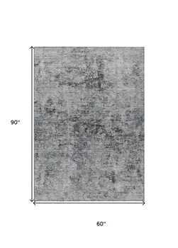 5' X 8' Gray And Silver Abstract Washable Indoor Outdoor Area Rug