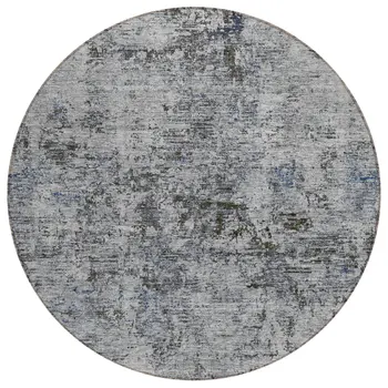 8' Gray And Silver Round Abstract Washable Indoor Outdoor Area Rug