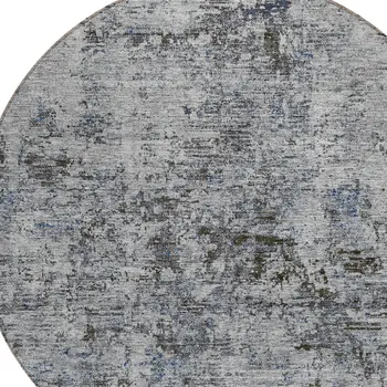 8' Gray And Silver Round Abstract Washable Indoor Outdoor Area Rug