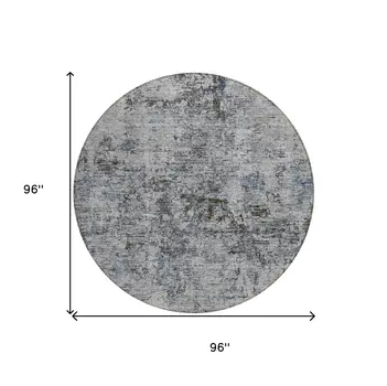 8' Gray And Silver Round Abstract Washable Indoor Outdoor Area Rug