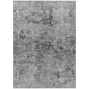 8' X 10' Gray And Silver Abstract Washable Indoor Outdoor Area Rug