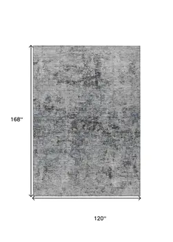 10' X 14' Gray And Silver Abstract Washable Indoor Outdoor Area Rug
