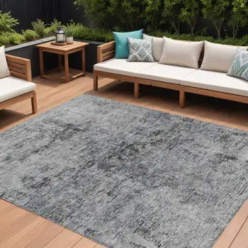 10' X 14' Gray And Silver Abstract Washable Indoor Outdoor Area Rug