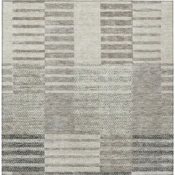 3' X 5' Beige Ivory And Taupe Striped Washable Indoor Outdoor Area Rug