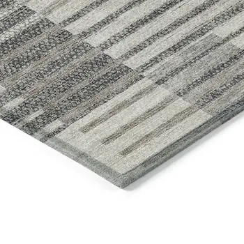 3' X 5' Beige Ivory And Taupe Striped Washable Indoor Outdoor Area Rug