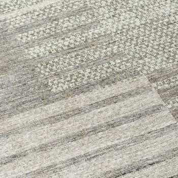 8' Beige Ivory And Taupe Round Striped Washable Indoor Outdoor Area Rug