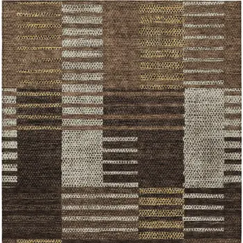 5' X 8' Chocolate Ivory And Gold Striped Washable Indoor Outdoor Area Rug