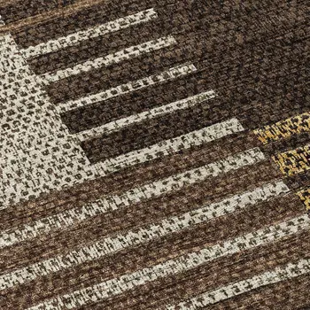 8' Chocolate Ivory And Gold Round Striped Washable Indoor Outdoor Area Rug