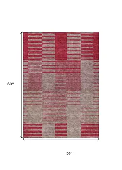 3' X 5' Burgundy Pink And Blush Striped Washable Indoor Outdoor Area Rug