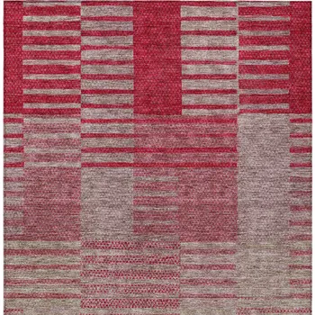 5' X 8' Burgundy Pink And Blush Striped Washable Indoor Outdoor Area Rug