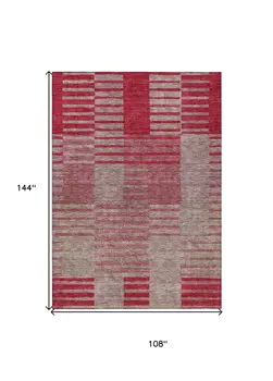 9' X 12' Burgundy Pink And Blush Striped Washable Indoor Outdoor Area Rug