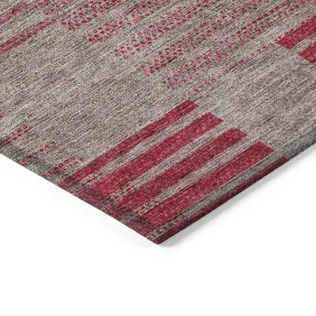 9' X 12' Burgundy Pink And Blush Striped Washable Indoor Outdoor Area Rug