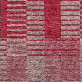 9' X 12' Burgundy Pink And Blush Striped Washable Indoor Outdoor Area Rug