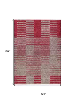 10' X 14' Burgundy Pink And Blush Striped Washable Indoor Outdoor Area Rug
