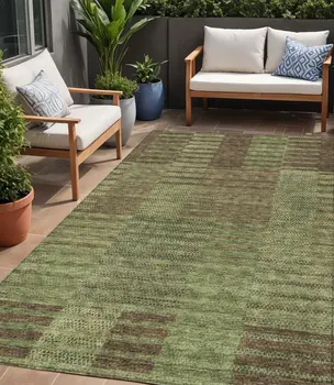 5' X 8' Brown Taupe And Green Striped Washable Indoor Outdoor Area Rug