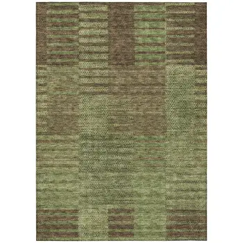 5' X 8' Brown Taupe And Green Striped Washable Indoor Outdoor Area Rug