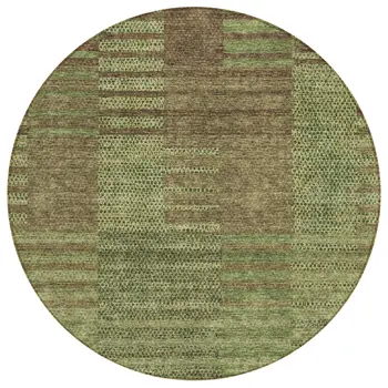8' Brown Taupe And Green Round Striped Washable Indoor Outdoor Area Rug