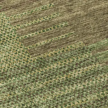 8' Brown Taupe And Green Round Striped Washable Indoor Outdoor Area Rug