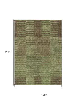 9' X 12' Brown Taupe And Green Striped Washable Indoor Outdoor Area Rug