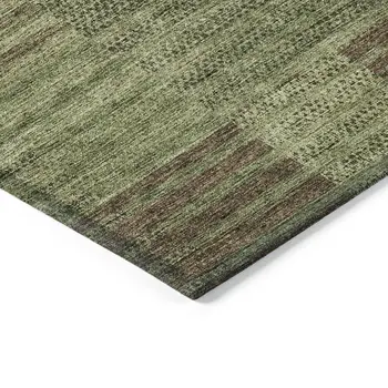 9' X 12' Brown Taupe And Green Striped Washable Indoor Outdoor Area Rug
