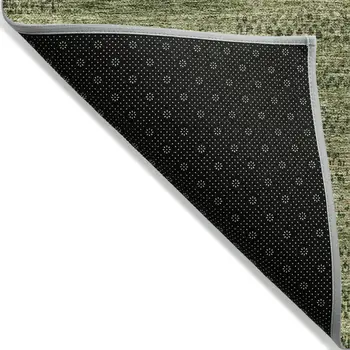 10' X 14' Brown Taupe And Green Striped Washable Indoor Outdoor Area Rug