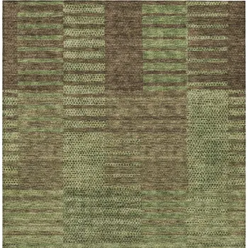 10' X 14' Brown Taupe And Green Striped Washable Indoor Outdoor Area Rug