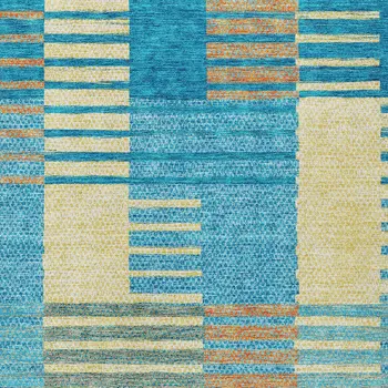 8' X 10' Teal Blue Orange And Sky Blue Striped Washable Indoor Outdoor Area Rug